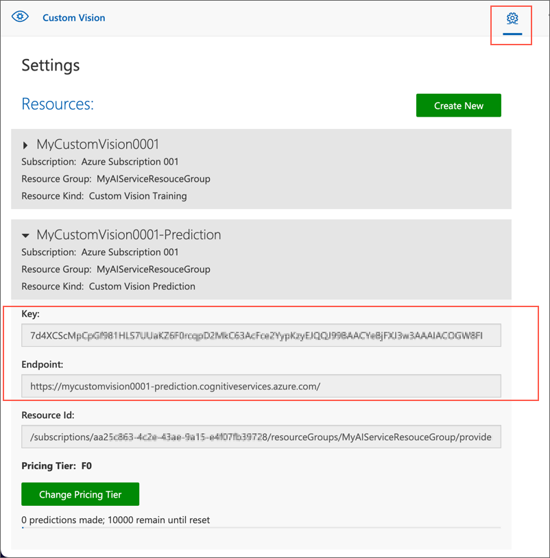 CV-Settgings-Resources Key & Endpoint