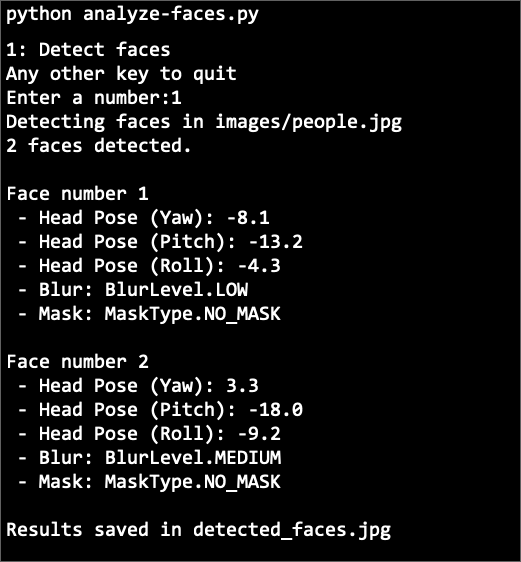 Analyze face result