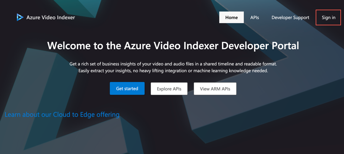 Video Indexer 開発者ポータル